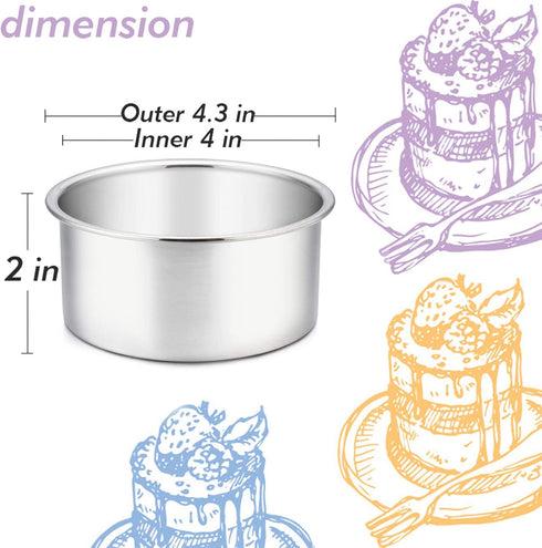 TeamFar 4 Inch Cake Pan, 4 Pcs Mini Cake Pan Round Tier Baking Tins Set Stainless Steel, For Baking Steaming Serving, Healthy & Sturdy, Mirror Fin...
