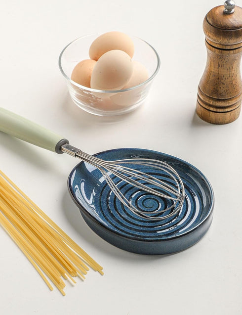 Ceramic Spoon Rest for Stove Top, Spoon Holder for Kitchen Counter, Farmhouse Cooking Utensil Holder for Spoons, Ladles, Spatula, Glazed Blue...