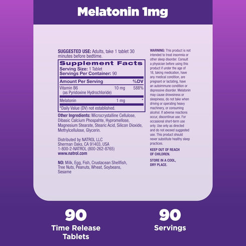 Natrol Melatonin 1 mg, Dietary Supplement for Restful Sleep, Time Release Sleep Tablets for Adults, 90 Melatonin Tablets, 90 Day Supply...