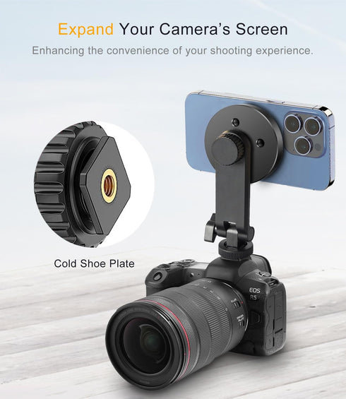 Magnetic Tripod Mount with Cold Shoe, Adjustable Phone Camera Holder, Cell Phone Tripod Holder Adapter for/Ring Light/Selfie Stick, Tripod Attachm...