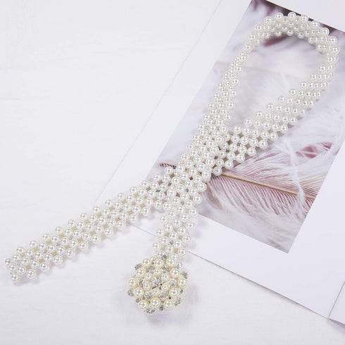 Dubulle Women’s Pearl Belts Elastic Bridal Sash Crystal lvory Bead Wedding Belt Sexy Bridesmaid Dress Girl Waist Chain...