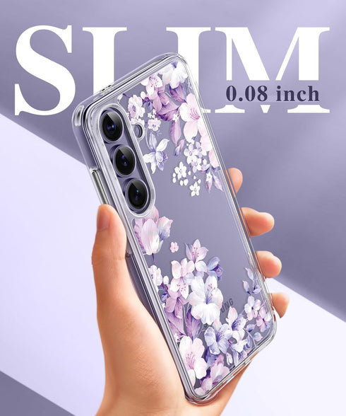 GVIEWIN for Samsung Galaxy S24 Case Floral, with Screen Protector & Camera Lens Protector, Hard PC&TPU Bumper Clear Shockproof Protective Women Ph...