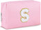 Patch Makeup Bag Travel Small Cosmetic Bag Pink PU Makeup Pouch Zippered Personalized Preppy Initial Skin Care Stuff Bag for Women Birthday Gift T...