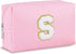 Patch Makeup Bag Travel Small Cosmetic Bag Pink PU Makeup Pouch Zippered Personalized Preppy Initial Skin Care Stuff Bag for Women Birthday Gift T...