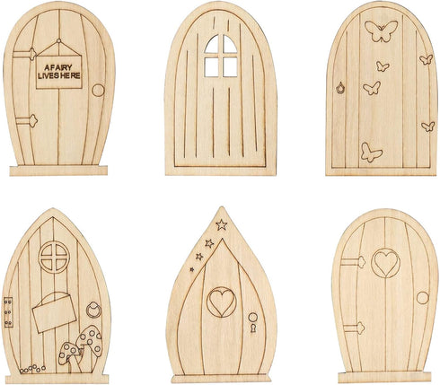 AUEAR, 24 Pack Fairy Door Miniature Wooden Garden Doors Windows Unfinished Fairy Window Accessories Mini Fairy House DIY Craft for Wall Home Party...
