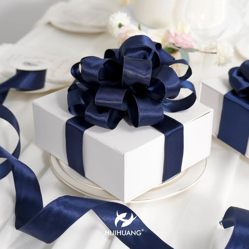 HUIHUANG Navy Blue Satin Wired Ribbon 1-1/2 inch Navy Double-faced Satin Wire Edge Ribbon for Bows, Gift Wrapping, Wreaths, Christmas Tree Decor, ...