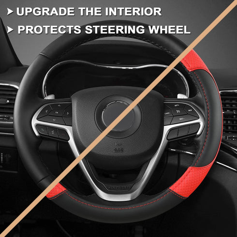 GIANT PANDA Steering Wheel Cover for Jeep Wrangler, Car Steering Wheel Cover for Jeep Grand Cherokee and Cherokee - Black+Red...