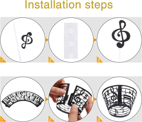 48 Pieces Music Note Cupcake Toppers and Wrappers Musical Symbol Lace Cupcake Liners Paper Baking Cup and Food Picks Toothpicks for Birthday Cake ...