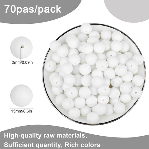 70Pcs Silicone Beads, 15mm White Silicone Beads Bulk for Keychain Making Rubber Round Silicone Beads for DIY Bracelets and Necklace Crafts Making ...