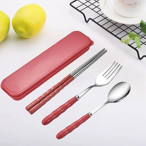 Travel Utensils Portable Silverware Cutlery Set Stainless Steel Reusable Flatware Portable Fork Spoon Chopsticks with Case for Camping Picnic Hiki...