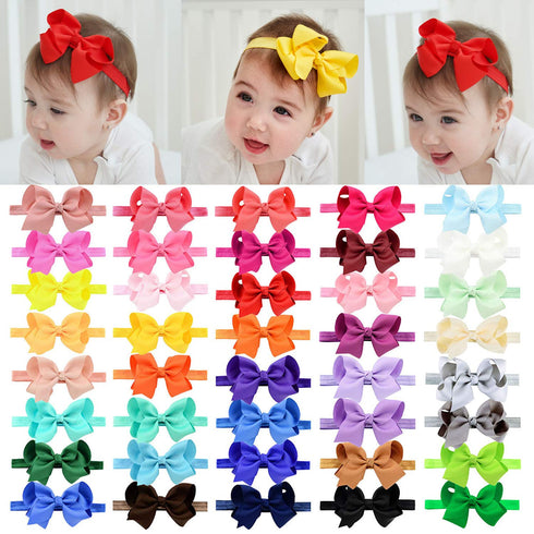 jollybows 40pcs Baby Girls Grosgrain Ribbon Hair Bows Headbands 4" Elastic Hair Band Hair Accessories for Infants Newborn- Natural Color Set...