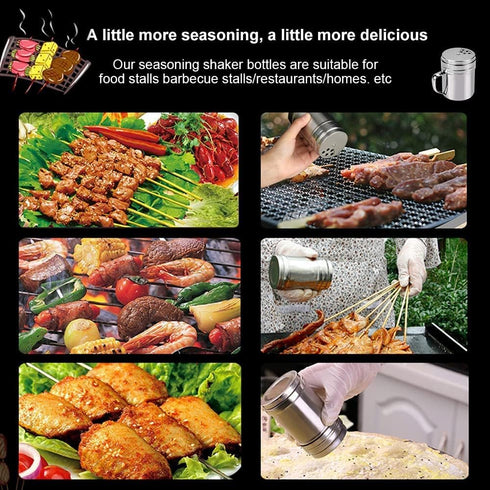 3Pcs Seasoning Bottle with Handle Stainless Steel Dredge Shaker Rub Spice with Holes Powdered Sugar Shaker with Lid Shaker Cooking Rotatable Cover...