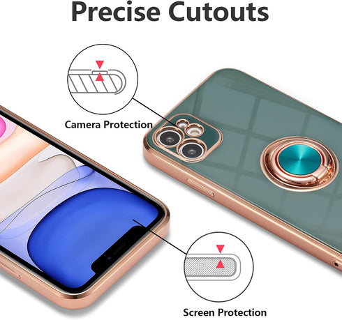 EYZUTAK Electroplated Magnetic Ring Holder Case, 360 Degree with Rotation Metal Finger Ring Holder Magnet Car Holder Soft Silicone Shockproof Cove...