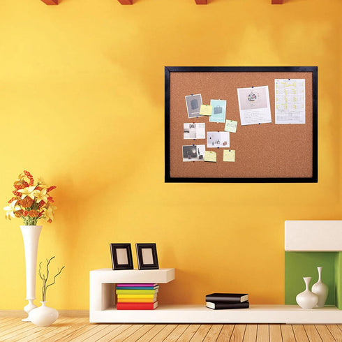 Black Cork Board Bulletin Board, 14.6"X 11" Cork Board, Oak Wood Finish Frame, Wall Mounted Cork Board for Office Home and School(Pins, Eye Bolts,...