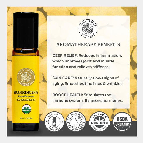 Organic Frankincense Serrata Essential Oil Roll on, 100% Pure USDA Certified Aromatherapy - 10 ml Roller by Silk Road Organic - Always Pure & Orga...