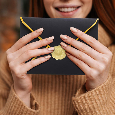 50 Pcs A7 Envelopes 5 x 7 Card Envelopes and 50 Pcs Gold Embossed Wax Seal Envelopes Self Adhesive V Flap Envelopes with Gold Border for Graduatio...
