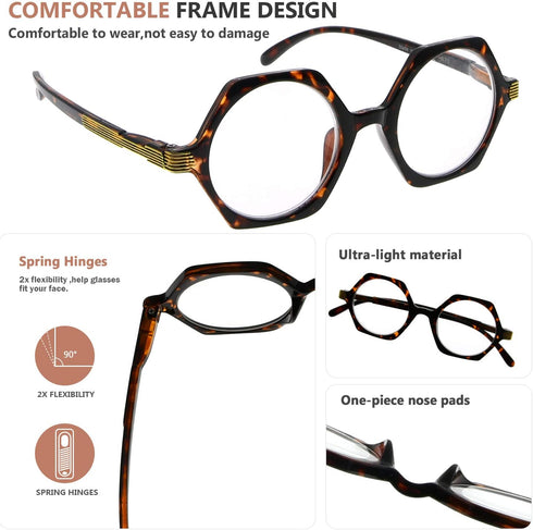 Eyekepper Small Hexagon Glasses for Women Reading - Mini Octagon Reading Eyeglasses Odd Readers Men - Tortoise...