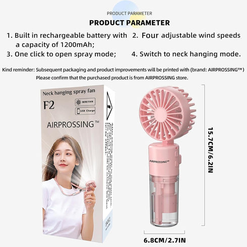 Portable Handheld Misting Fan?Rechargeable Battery Operated Spray Water Mist Fan Foldable?4 Speeds?Small Personal Cooling Fans for Outdoor,Travel,...