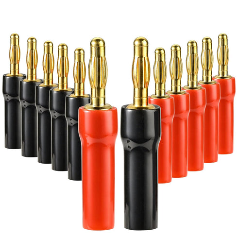 Diospyros 4 mm Gold Plated Open Screw Type Speaker Connector Banana Plugs,12 Count(1 Pack of 6 Pairs)......