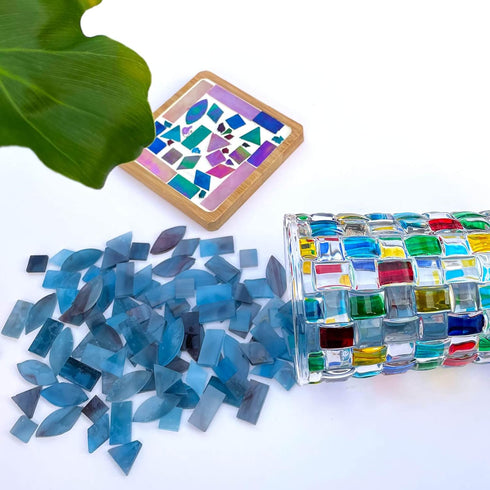 LITMIND Stained Glass Mosaic Tiles Kit for Crafts - Blue & Purple Alternating, 240 Pieces, 5 Shapes Mixed (Rectangle, Triangle, Rhombus, Square, L...
