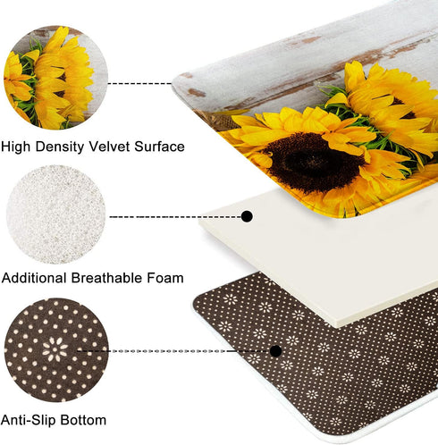 Britimes Bath Mat for Bathroom, Yellow Sunflower Washable Cover Floor Rug Carpets Floor Mat Bathroom Decorations 18x30 Inches for Kitchen Bedroom ...