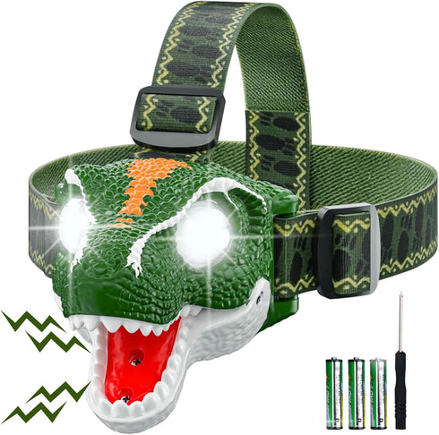 COSOOS LED Headlamp for Kids Flashlight Camping Gear, Roar & Silent Mode, Outdoor Toy Head Lamp for Boy Girl Toddler, 3.4oz Lightweight Headlight,...