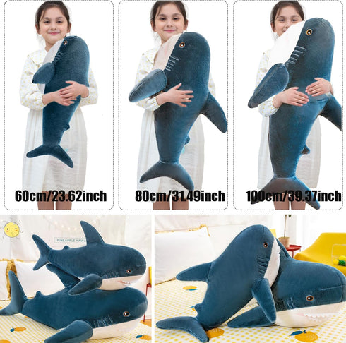 Giant Shark Plush Pillow Soft Toy Stuffed Blue Shark Animal Pillow Comfortable Sleeping Pillow Back Cushion Doll Gift for Kids (Blue, 60cm/23.62in...