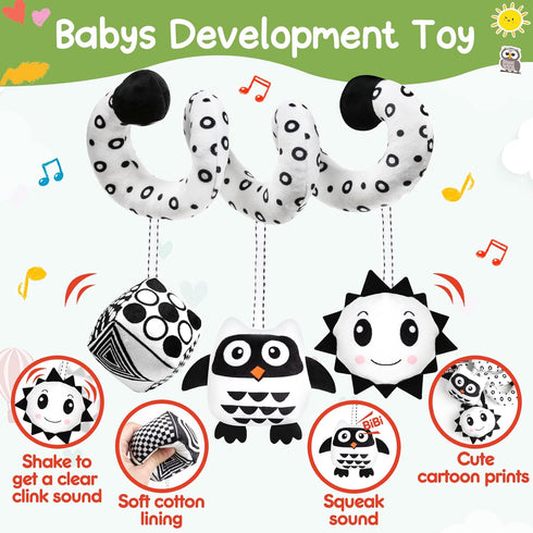 Baby Spiral Hanging Stroller and Car Seat Toys Black and White High Contrast Sensory Toy Newborn Plush Activity Toys Thank You Gifts for 0 3 6 9 1...