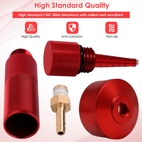 Extended Run Gas Cap with Brass Hose Fitting, Mess Free Oil Change Funnel, Magnetic Oil Dipstick Upgrade Red Aluminum for Honda EU3000i EU2000i EU...