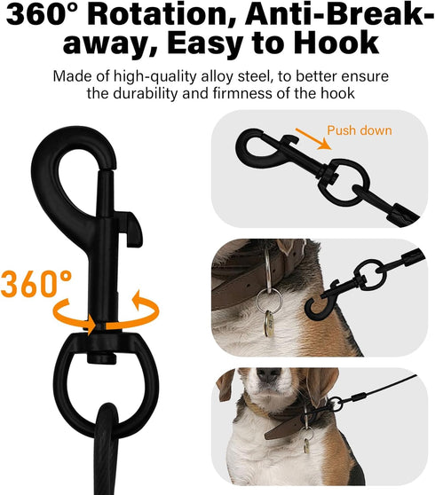 Stainless Steel Water and Chew Proof Dog Leash with Hooks for Large, Medium and Small Dogs 4FT Wire Alloys Camping with Soft Handle(Black)...