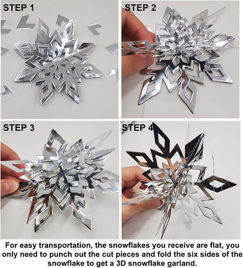 OuMuaMua Winter Christmas Hanging Decorations, 12PCS 3D Large Silver Snowflakes & 12PCS White Paper Snowflakes Hanging Garland for Christmas Winte...
