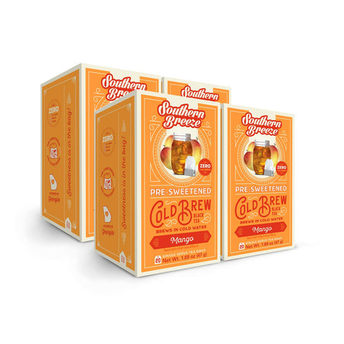 Southern Breeze Cold Brew Sweet Tea Mango Iced Tea with Black Tea and Zero Carbs Zero Sugar, 20 Individually Wrapped Tea Bags, Pack of 4...