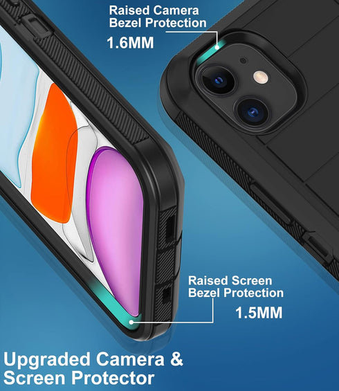 for iPhone 11 Case, with Built in Screen Protector Heavy Duty Drop Protection, Full Body Rugged Shockproof Dust Proof 3- Layer Tough Protective Ph...
