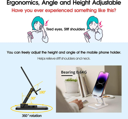 Aiwode 360° Rotating Cell Phone Stand,Desk Phone Holder,Portable Cellphone Cradle,Foldable Phone Stand,for iPhone 14/13/12/11/Pro/Max/Plus/Mini/Pr...
