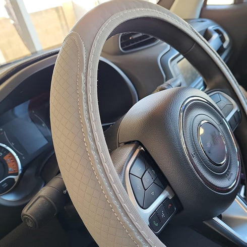 Leather Car Steering Wheel Cover, YUNXNYC Universal Auto Steering Wheel Protector Breathable Anti-Slip Elastic Steering Wheel Cover for Men Women ...