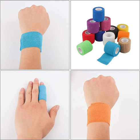 12 Pack Self Adherent Cohesive Wrap Bandages 2 Inches X 5 Yards, First Aid Tape, Elastic Adhesive Athletic, Sports wrap Bandage for Sports, Wrist,...