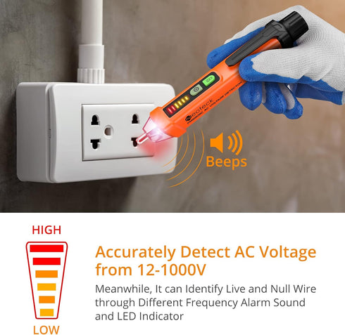 Neoteck Non-Contact AC Voltage Tester Pen, AC 12-1000V, LED Flashlight, Buzzer Alarm for Live/Null Wire Judgment...