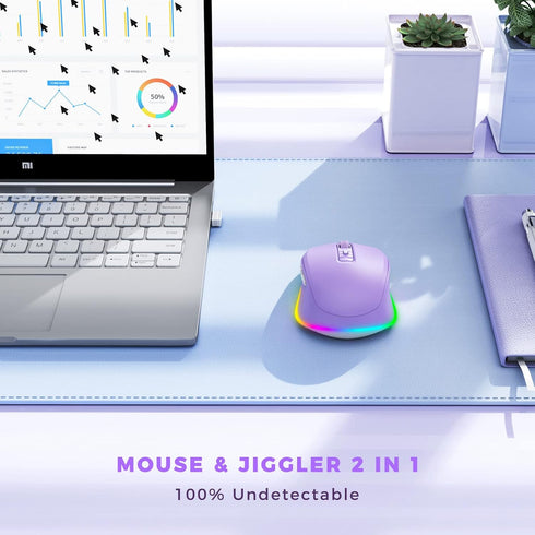 Wireless Mouse Jiggler - LED Wireless Mice with Build-in Mouse Mover, Rechargeable Moving Mouse for Laptop with Undetectable Random Movement Keeps...