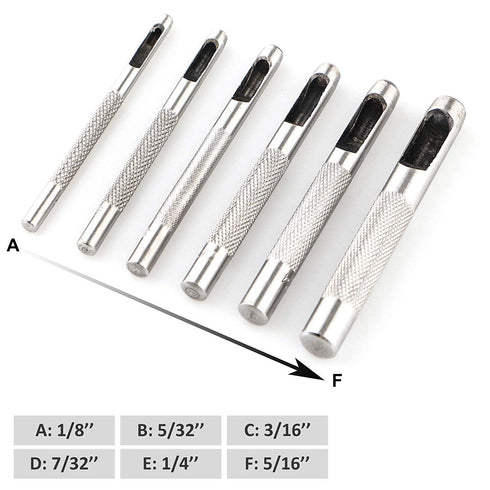 Spurtar 6PCS Leather Hole Punch 1/8'' - 5/16'' Heavy Duty Round Hollow Punch Set High Carbon Steel Leather Punch Tool for Watch Cloth Belt Gaskets...