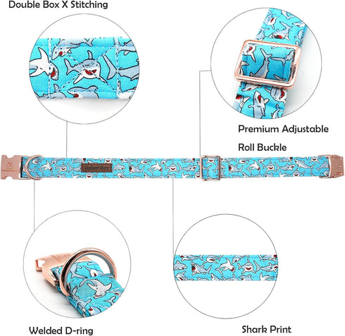 Lionheart glory Blue Dog Collar Shark Print Dog Collar for Large Dogs Soft Durable Adjustable Dog Collars Boy Pet Gift...