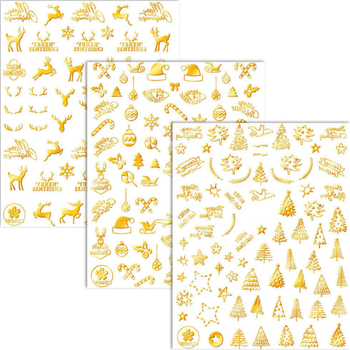 Christmas Nail Art Stickers 9 Sheets Christmas Nail Decals 3D Self-Adhesive Snowman Deer Bells Nail Sticker Red Snowflake Nail Art Design Decals D...