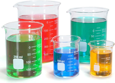 Glass Measuring Low Form Beaker Set Glass Graduated Beaker Set (50ml+100ml+250ml+400ml+600ml)...