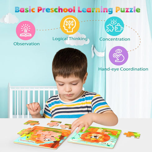 Wooden Puzzles for Toddlers, 8 PACK Animal Jigsaw Puzzles for Kids3-5, 9 Pieces Preschool Learning Activities, Learning & Educational Toys, Gift f...