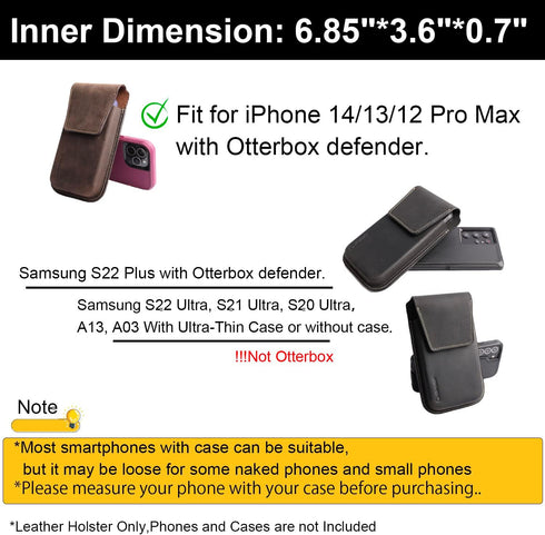 Gentlestache Leather Cell Phone Holster with Belt Clip, Flip Case for iPhone 14 13 Pro Max, Holder S22 Plus, Universal Pouch Large Phone,Darkbrown...