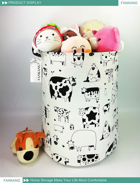 FANKANG Storage Basket, Nursery Hamper Canvas Laundry Basket Foldable with Waterproof PE Coating Large Storage Baskets for Kids Boys and Girls, Of...