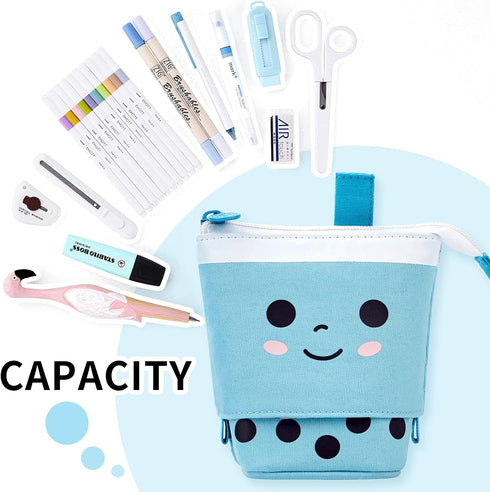 ANGOOBABY Cute Pencil Case Standing Pen Holder Telescopic Makeup Pouch Pop Up Cosmetics Bag Stationery Office Organizer Box for Girls Students Wom...