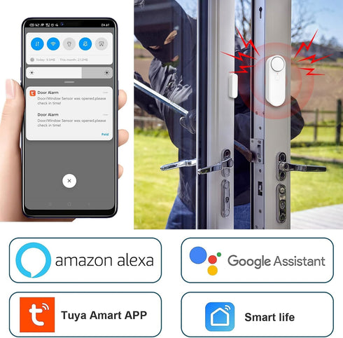 ChunHee WiFi Door Sensor, Door Window Sensor Alarms Detector Real-time Alarm with Alexa, Google Assistant, No Hub Required, Trigger APP Notificati...