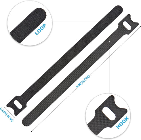 200 PCS Reusable Cable Ties with Hook and Loop, Multi-purpose Adjustable 8 Inch Cable Management Wire Ties Cable Straps for Organizing Home, Offic...