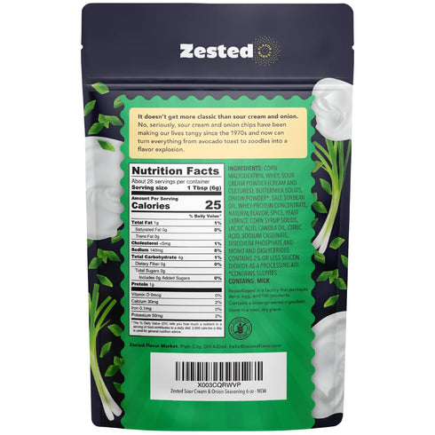 Sour Cream and Onion Seasoning - XL 6 oz Bag - Zested Tangy and Creamy Spice Blend - Gluten-Free and Nut Free - Goes Great On Snacks, Soups, Potat...