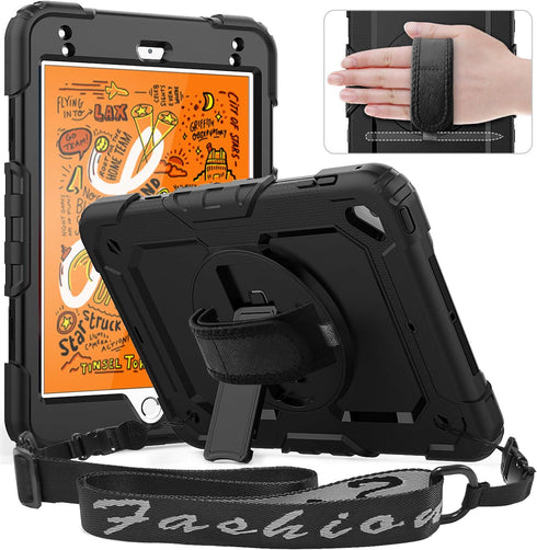 Timecity Case Compatible for iPad Mini 5/4 with Screen Protector, Full-Body Protective Case with 360 Rotating Stand Handle, Strap, Pen Holder, Cas...
